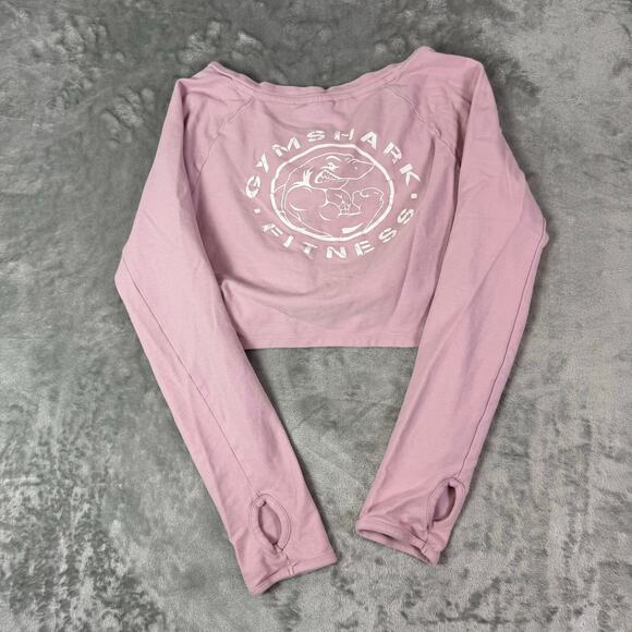 Gymshark Legacy athletic gym long sleeve crop top pink 1/4 button womens Large - Picture 2 of 6